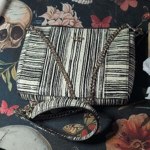 Guess Black and White Striped Crossbody Bag